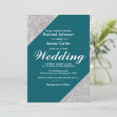 銀エレガントモダングリッターオンティール（緑がかった色） 招待状 (スタンド正面)