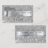 銀エレガントモダングリッター《写真》ぼけ味ヘアドライヤー 名刺 (正面/裏面)