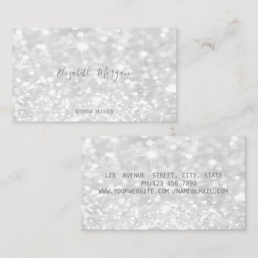銀エレガントモダングリッター《写真》ぼけ味 名刺 (正面/裏面)