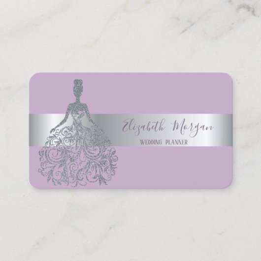 銀エレガントモダンストライプグリッタードレス 名刺 (正面)