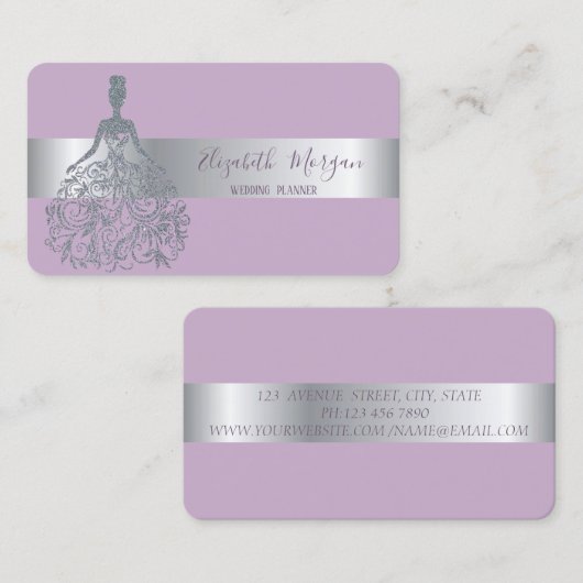 銀エレガントモダンストライプグリッタードレス 名刺 (正面/裏面)