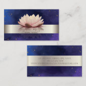 銀エレガントモダンストライプロータスブルー 名刺 (正面/裏面)