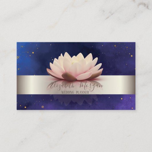 銀エレガントモダンストライプロータスブルー 名刺 (正面)