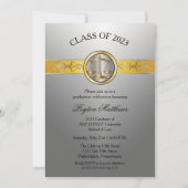 銀エレガントモダン法学校卒業 招待状 (正面)