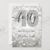 銀エレガントモダン40歳の誕生日パーティー 招待状 (正面)