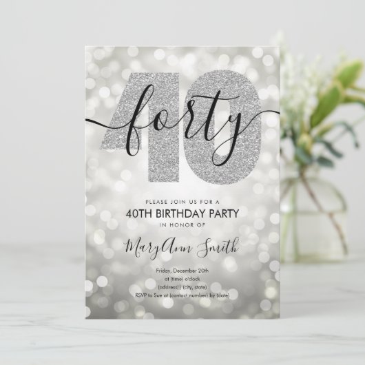 銀エレガントモダン40歳の誕生日パーティー 招待状 (スタンド正面)