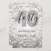 銀エレガントモダン40歳の誕生日パーティー 招待状 (正面/裏面)