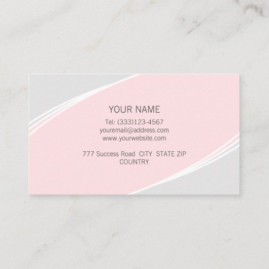 銀エレガントモダン、コーラルピンク&ホワイト 名刺 (裏面)