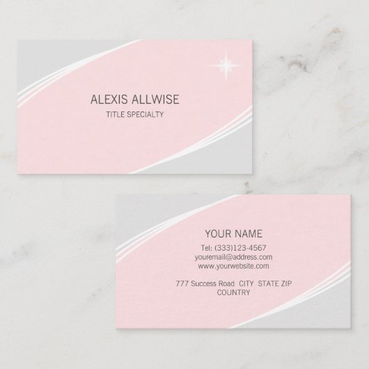 銀エレガントモダン、コーラルピンク&ホワイト 名刺 (正面/裏面)