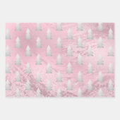 銀エレガントモダン・ピンクのクリスマスパターン ラッピングペーパーシート (正面2)