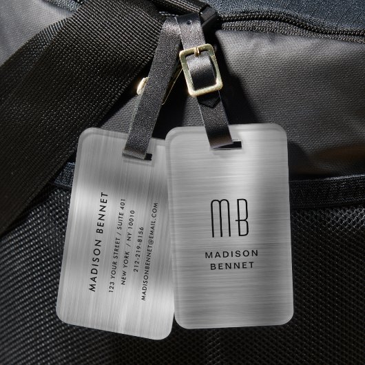 銀エレガントモノグラムのブラシ金属性 ラゲッジタグ
