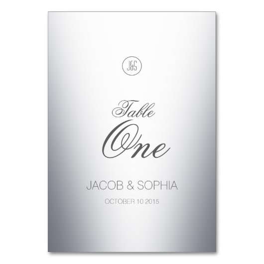 銀エレガントモノグラムの テーブルナンバー (正面)