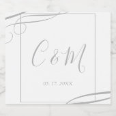 銀エレガントモノグラム結婚ワインラベル スパークリングワインラベル (シングルラベル)