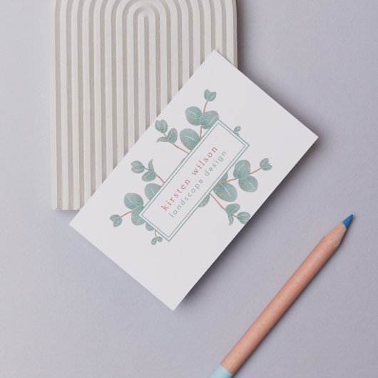 銀エレガントユーカリの枝 – パーソナライズされた 名刺