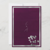 銀エレガントユーカリの葉結婚が燃える 招待状 (裏面)