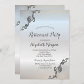 銀エレガントレトロ銀縁ど退職 招待状 (正面/裏面)