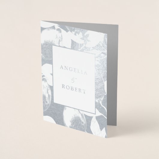 銀エレガントレモンと結婚葉実在の 箔カード (正面)