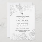 銀エレガントヴィンテージフローラバプテスマ招待状 招待状 (正面)