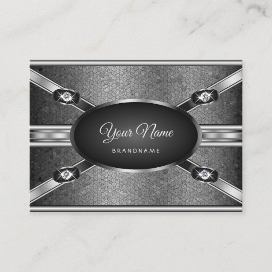 銀エレガント効果模様とラインフェイクストーン 名刺 (正面)