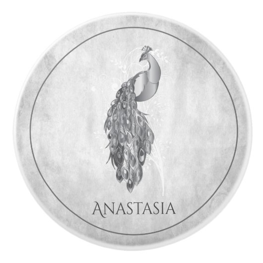 銀エレガント孔雀セパーソナライズされたラミックスノブ セラミックノブ (正面)