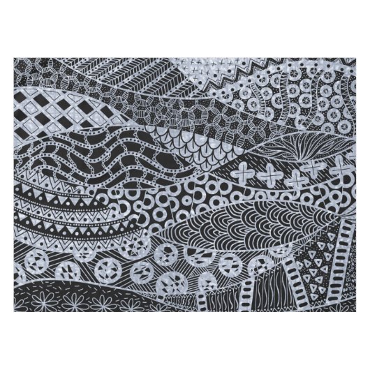 銀エレガント幾何学模様 テーブルクロス (正面(横))