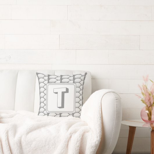 銀エレガント幾何学的ファミリーイニシャルモノグラム クッション (ソファ)