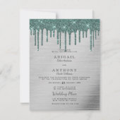 銀エレガント林の緑のグリッターの結婚乾燥 招待状 (正面)