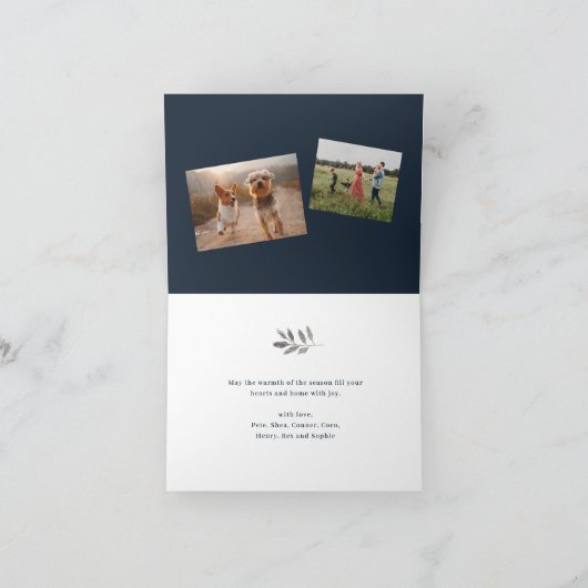 銀エレガント枝3写真クリスマス シーズンカード (内部)