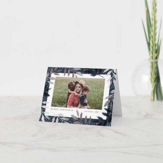 銀エレガント枝3写真クリスマス シーズンカード (正面)