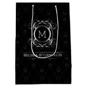 銀エレガント枠付きブラックダマスク ミディアムペーパーバッグ (裏面)