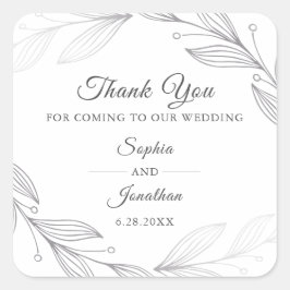 銀エレガント植物学葉品結婚の感謝 スクエアシール