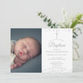 銀エレガント洗礼、《キリスト教》洗礼式や命名式写真 招待状 (スタンド正面)