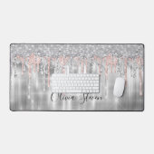銀エレガント滴下グリッターモノグラム デスクマット (キーボード&マウス)