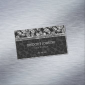 銀エレガント灰色と黒のダマスク マグネット名刺 (インサイチュ)