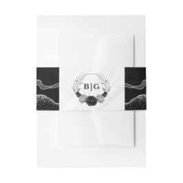 銀エレガント灰色と黒の結婚花 招待状ベリーバンド