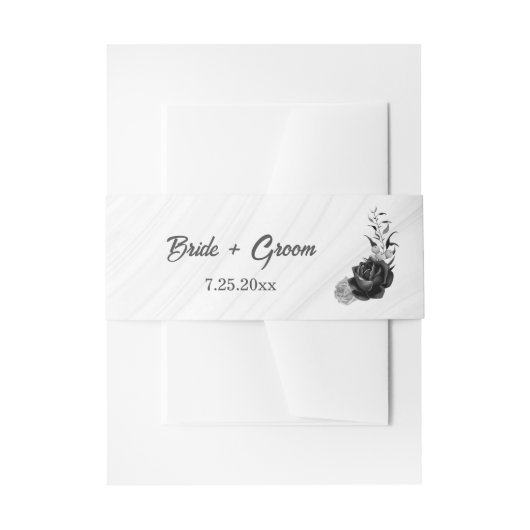 銀エレガント灰色と黒の結婚花 招待状ベリーバンド (正面例)