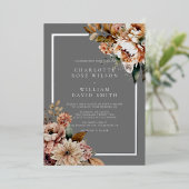 銀エレガント灰色の水彩花結婚の 箔招待状 (立ち正面)