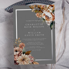 銀エレガント灰色の水彩花結婚の 箔招待状