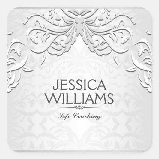 銀エレガント灰色フローラ枠 スクエアシール (正面)