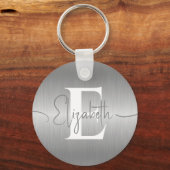 銀エレガント灰色ブラシ付き金属モノグラムの キーホルダー (正面)