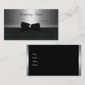 銀エレガント灰色ブラックメタルスポットボウ 名刺 (正面/裏面)