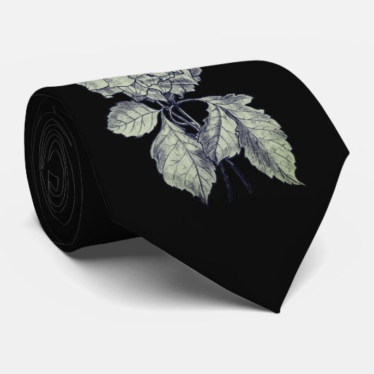 銀エレガント牡丹フラワーブラック ネクタイ (ロール)