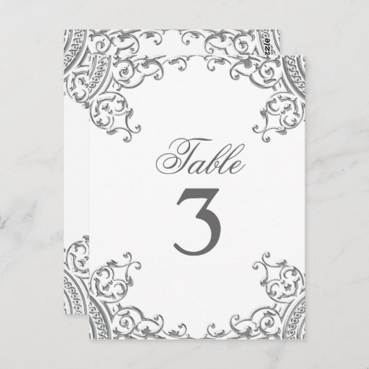 銀エレガント白の結婚テーブルカード ポストカード (正面/裏面)