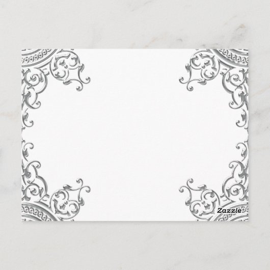 銀エレガント白の結婚テーブルカード ポストカード (裏面)