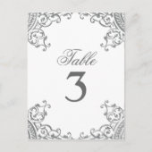 銀エレガント白の結婚テーブルカード ポストカード (正面)