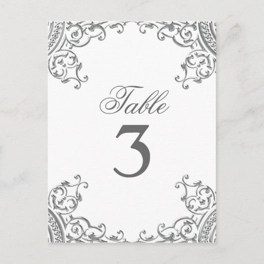 銀エレガント白の結婚テーブルカード ポストカード (正面)