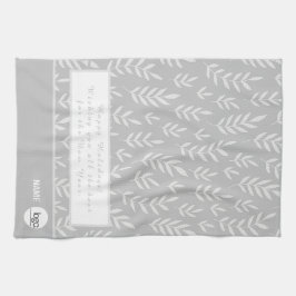 銀エレガント白の葉の休日のロゴ キッチンタオル