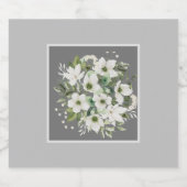 銀エレガント白フローラ結婚ズ スパークリングワインラベル (シングルラベル)