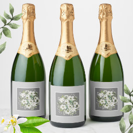 銀エレガント白フローラ結婚ズ スパークリングワインラベル