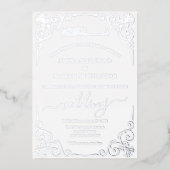 銀エレガント白ムスリム結婚ズ 箔招待状 (正面)